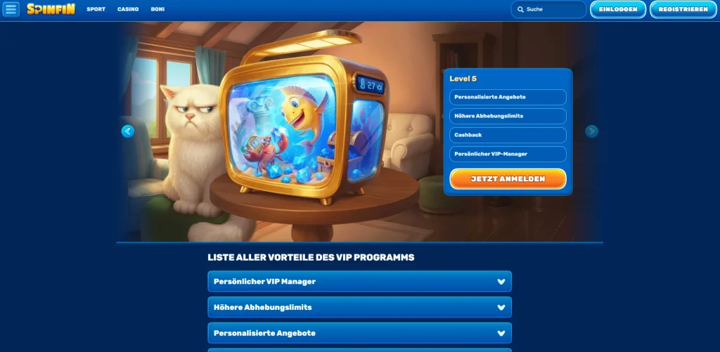 Spinfin Casino VIP Programm und Vorteile für Spieler